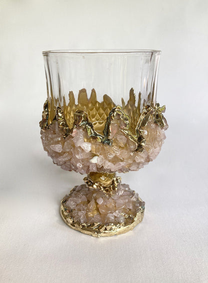 Crystal Wine Glasses with Rose Quartz Agate – Set of 2, 7 oz