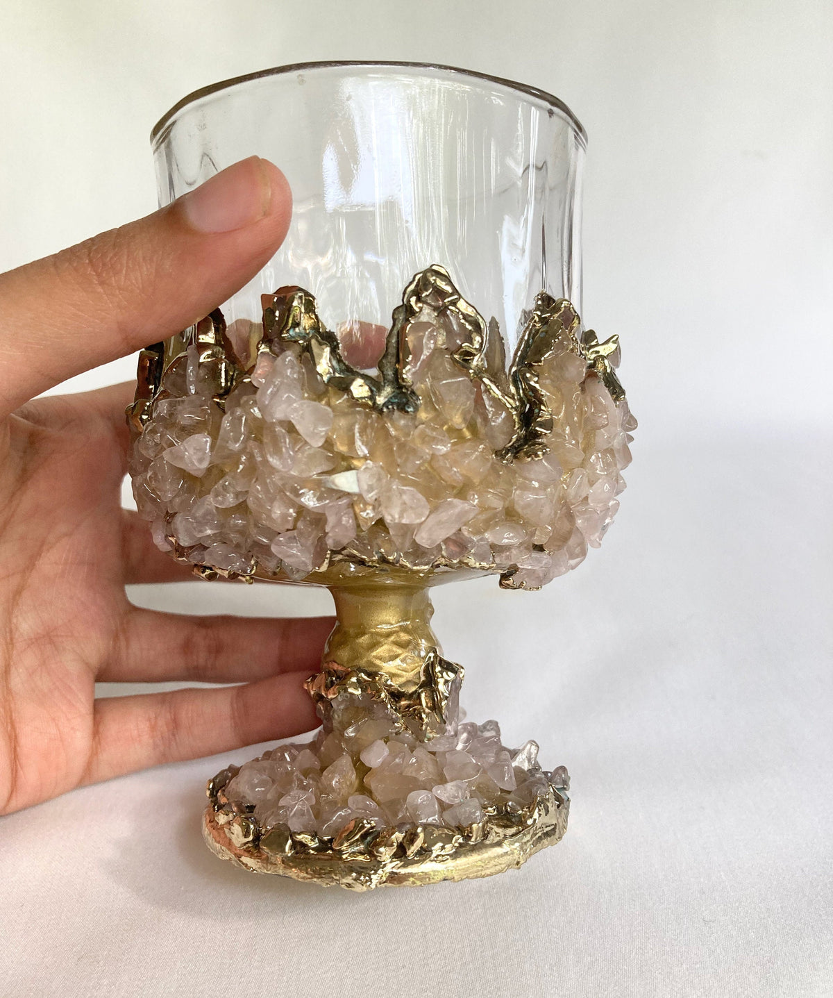 Crystal Wine Glasses with Rose Quartz Agate – Set of 2, 7 oz