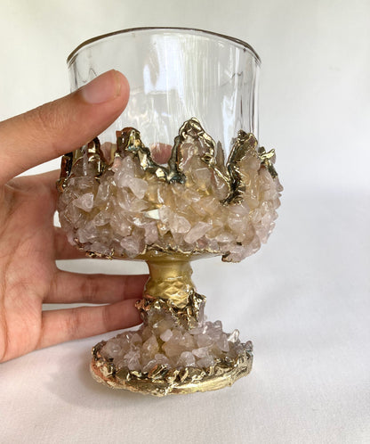 Crystal Wine Glasses with Rose Quartz Agate – Set of 2, 7 oz
