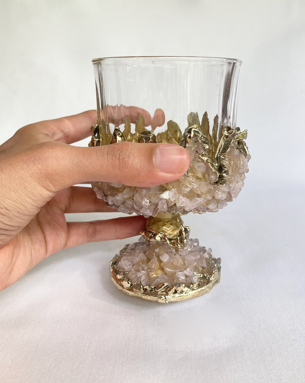 Crystal Wine Glasses with Rose Quartz Agate – Set of 2, 7 oz