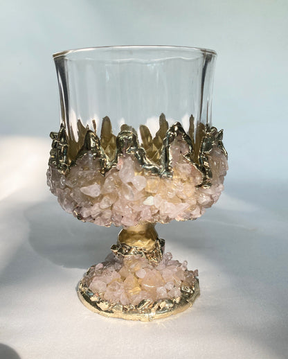 Crystal Wine Glasses with Rose Quartz Agate – Set of 2, 7 oz