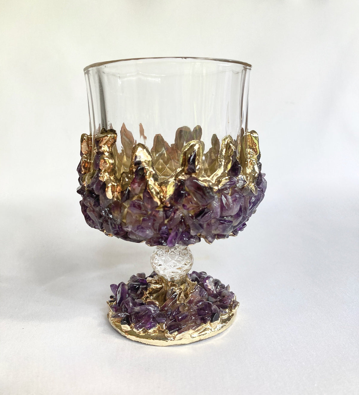 Crystal Wine Glasses with Amethyst Agate – Set of 2, 7 oz