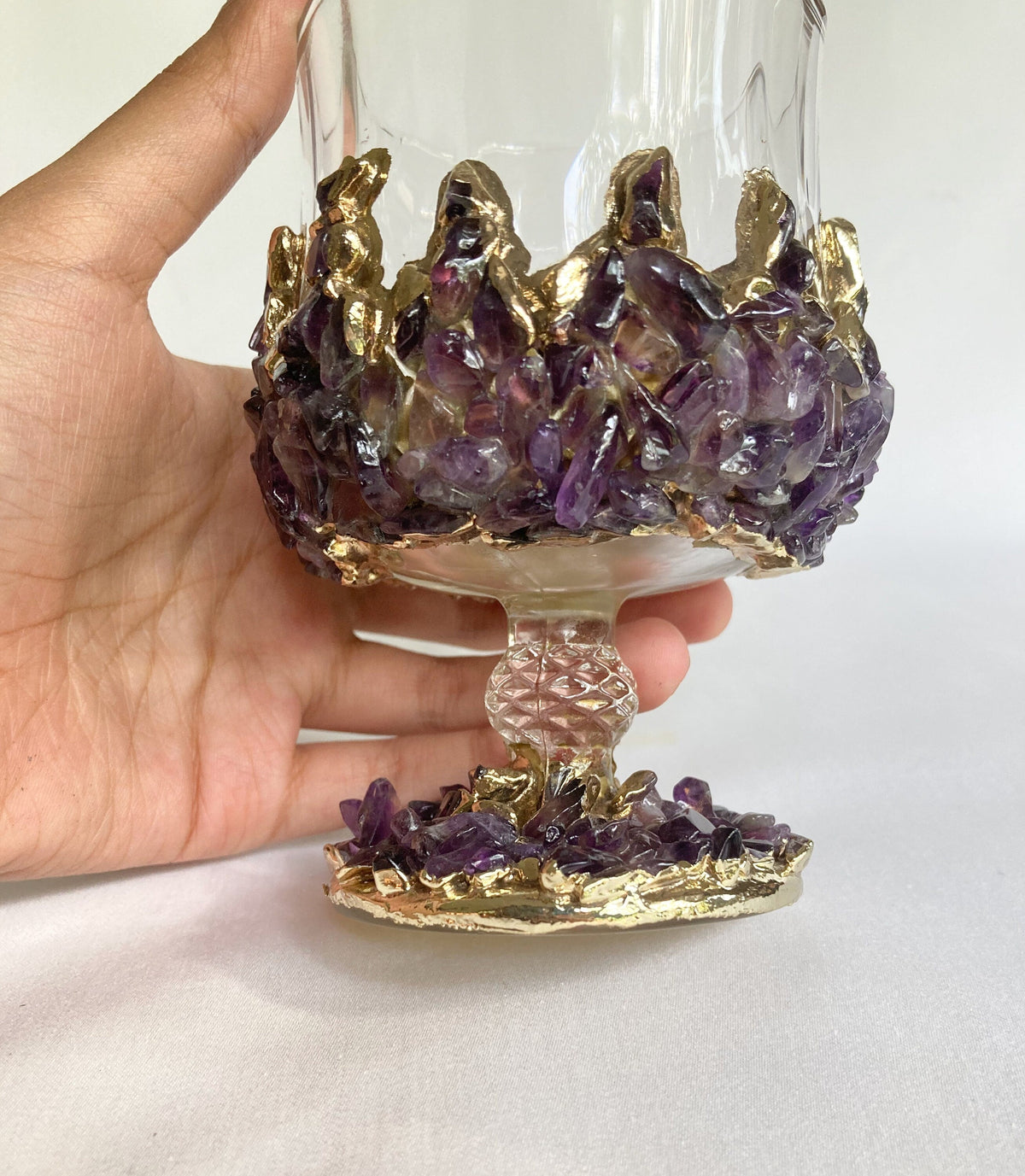 Crystal Wine Glasses with Amethyst Agate – Set of 2, 7 oz