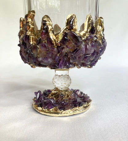 Crystal Wine Glasses with Amethyst Agate – Set of 2, 7 oz