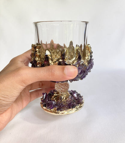 Crystal Wine Glasses with Amethyst Agate – Set of 2, 7 oz