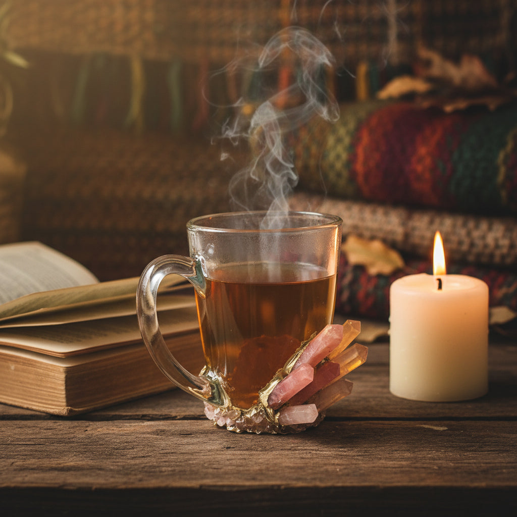 Handcrafted Crystal Coffee & Tea Glasses with Rose Quartz Agate