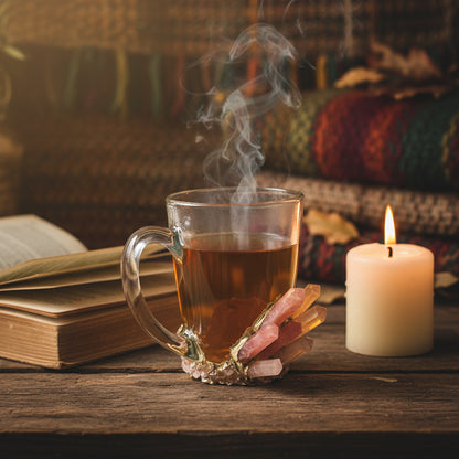 Handcrafted Crystal Coffee & Tea Glasses with Rose Quartz Agate