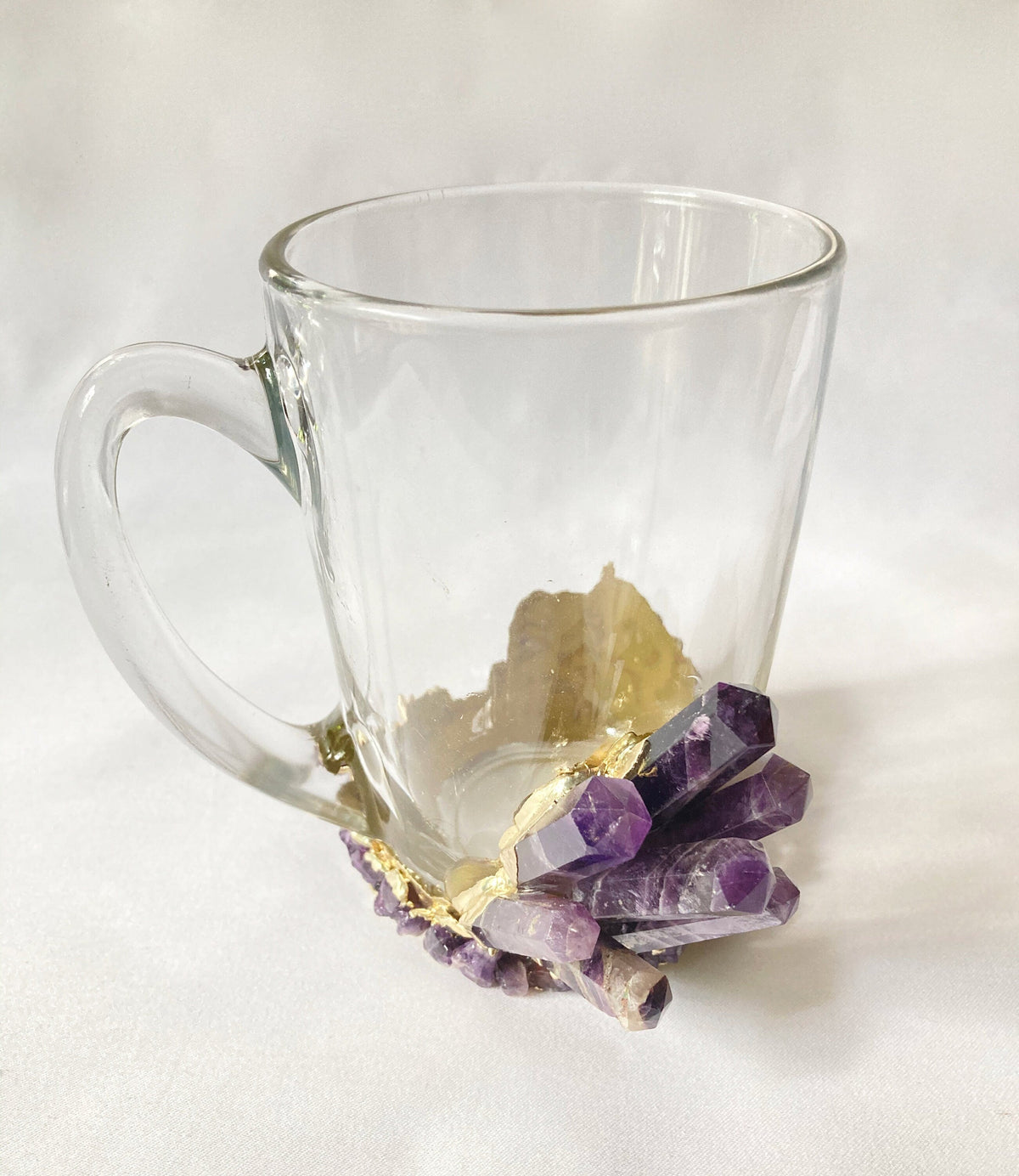 Handcrafted Crystal Coffee & Tea Glasses with Amethyst Agate