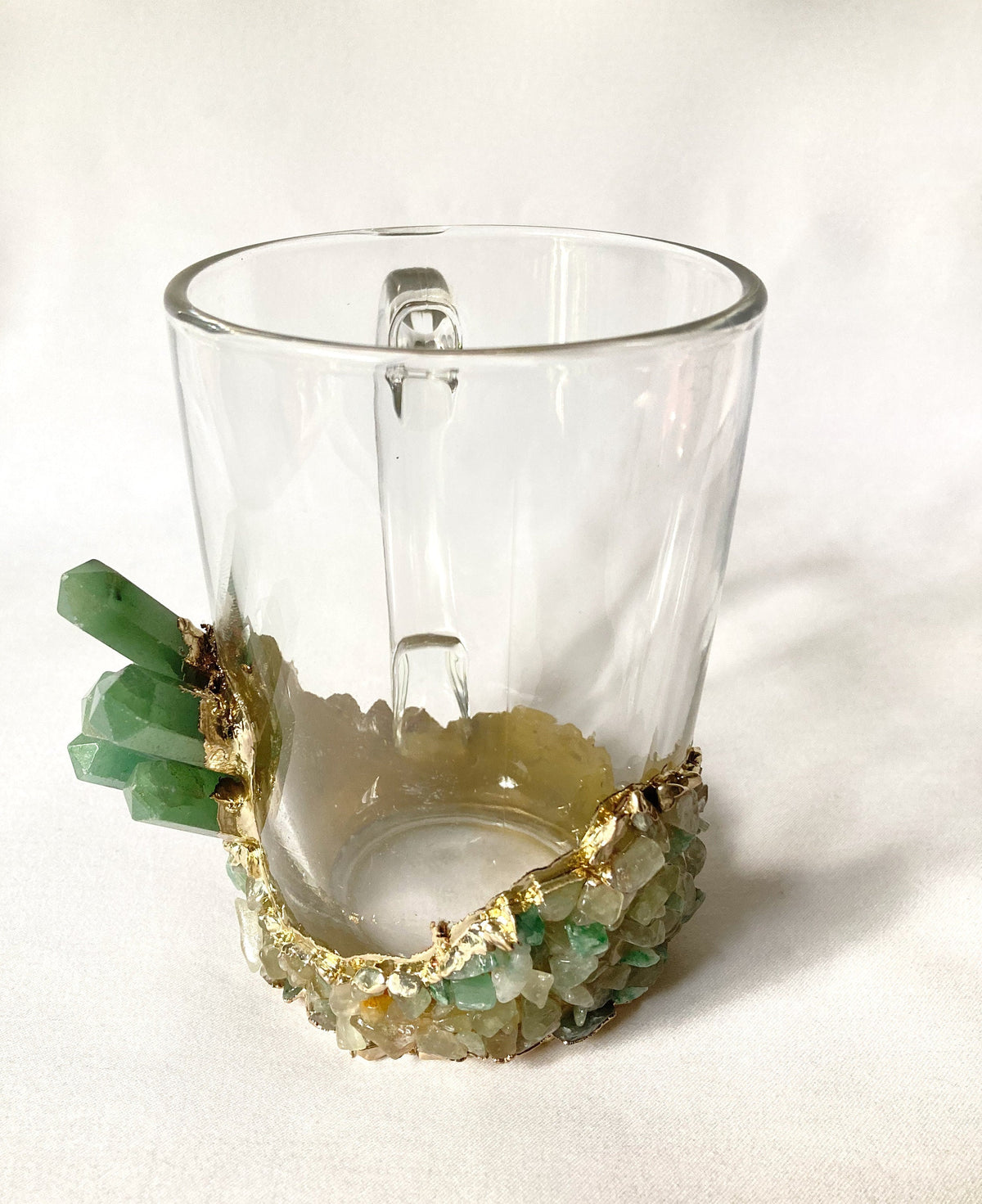 Crystal Coffee & Tea Glasses with Green Agate – Set of 2, 11 oz