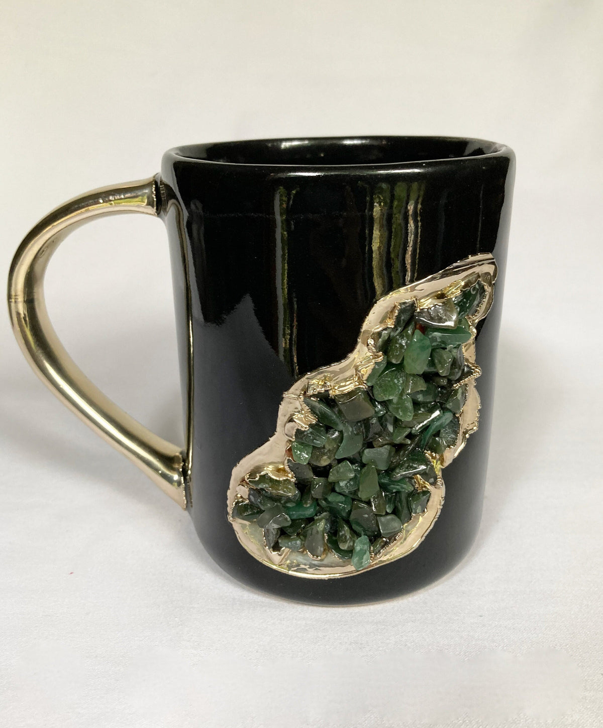 Wave - Handcrafted Set of 2 Crystal Classic Gemstone Black Ceramic Mugs