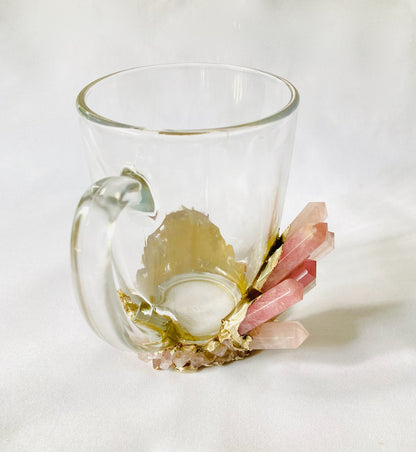Handcrafted Crystal Coffee & Tea Glasses with Rose Quartz Agate