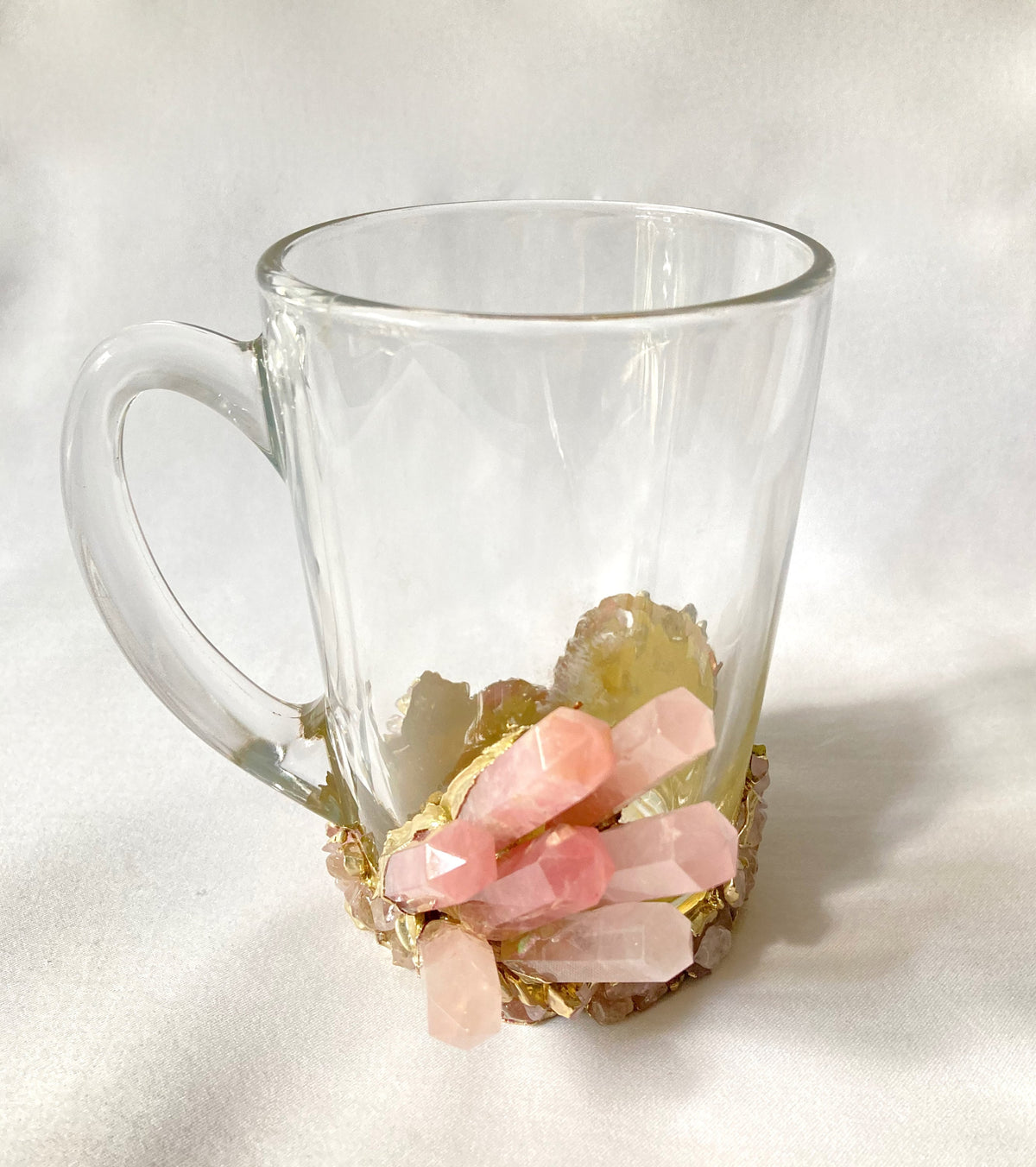 Handcrafted Crystal Coffee & Tea Glasses with Rose Quartz Agate