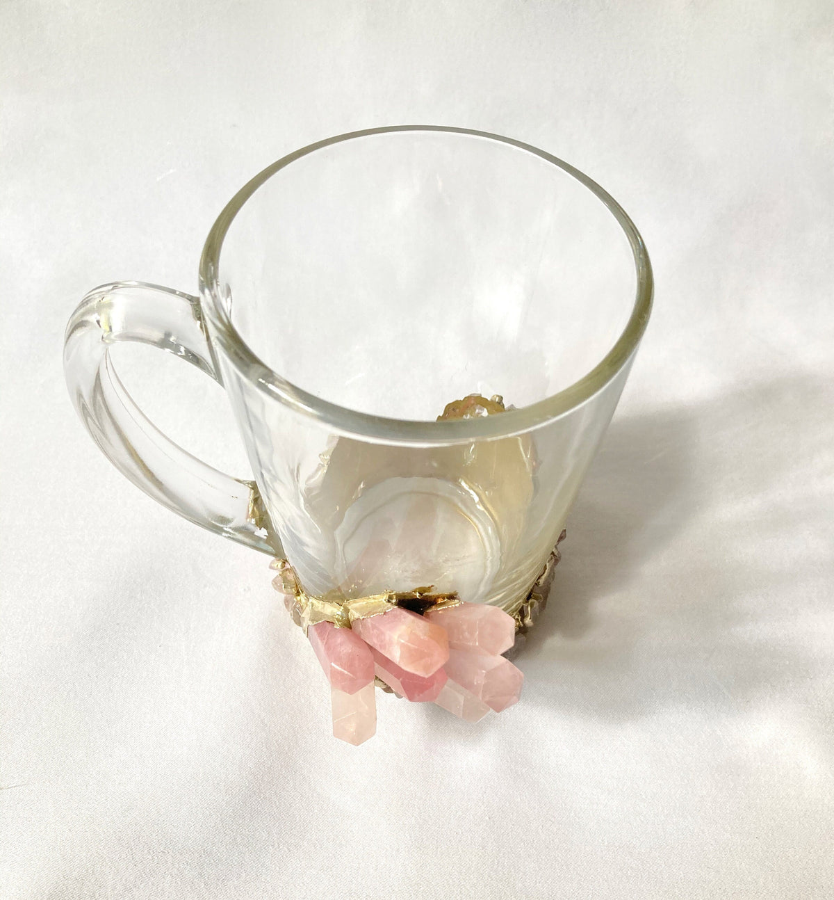 Handcrafted Crystal Coffee & Tea Glasses with Rose Quartz Agate