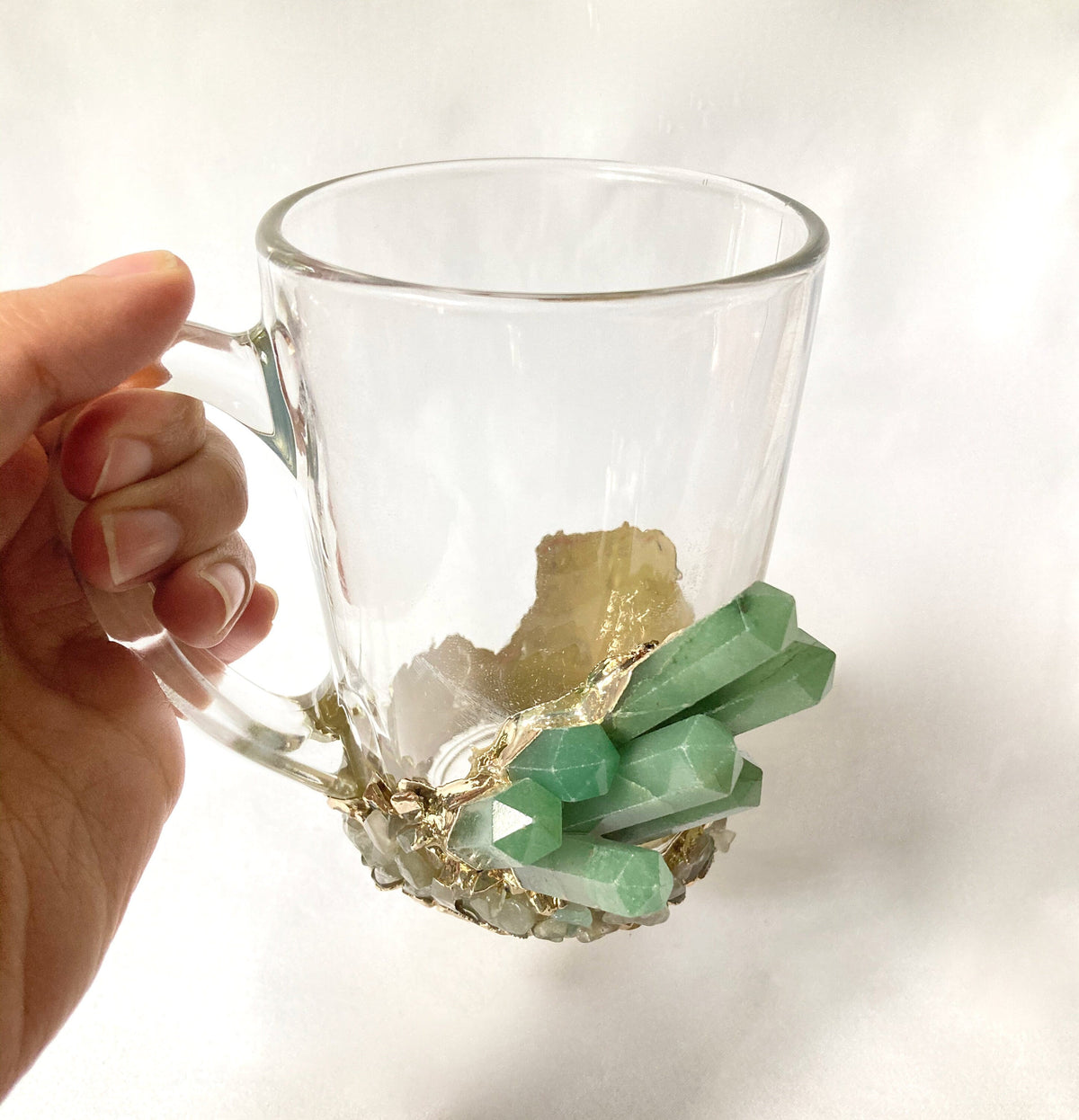 Crystal Coffee & Tea Glasses with Green Agate – Set of 2, 11 oz