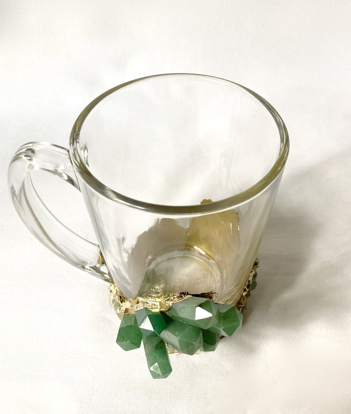 Crystal Coffee & Tea Glasses with Green Agate – Set of 2, 11 oz