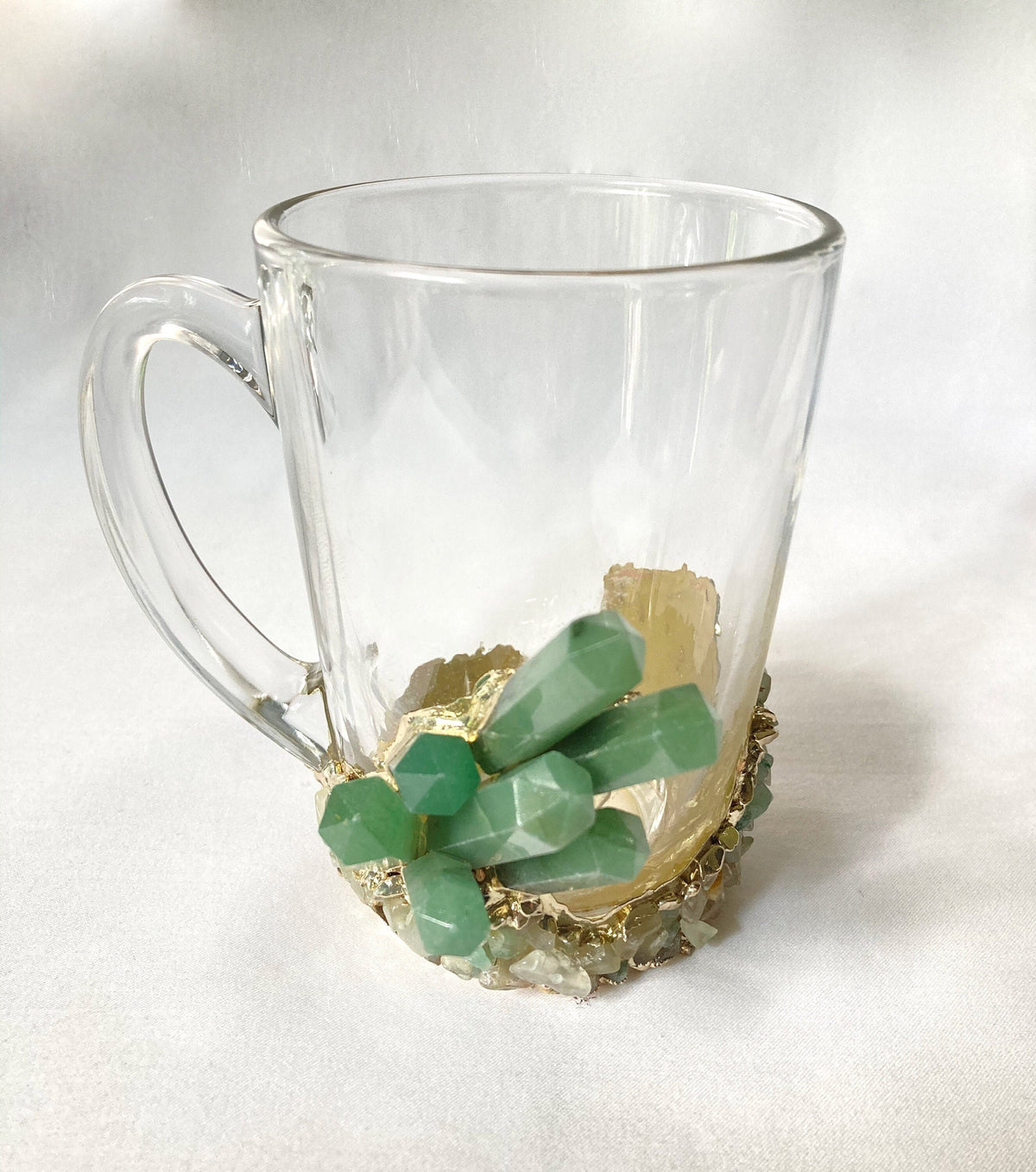 Crystal Coffee & Tea Glasses with Green Agate – Set of 2, 11 oz