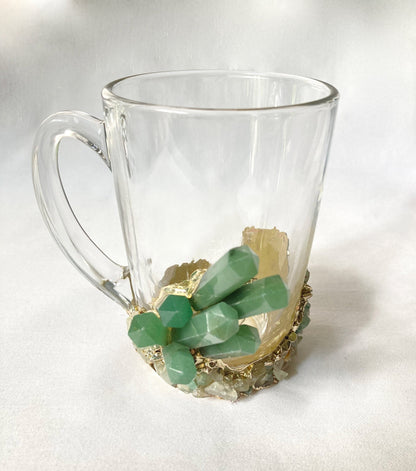 Crystal Coffee & Tea Glasses with Green Agate – Set of 2, 11 oz