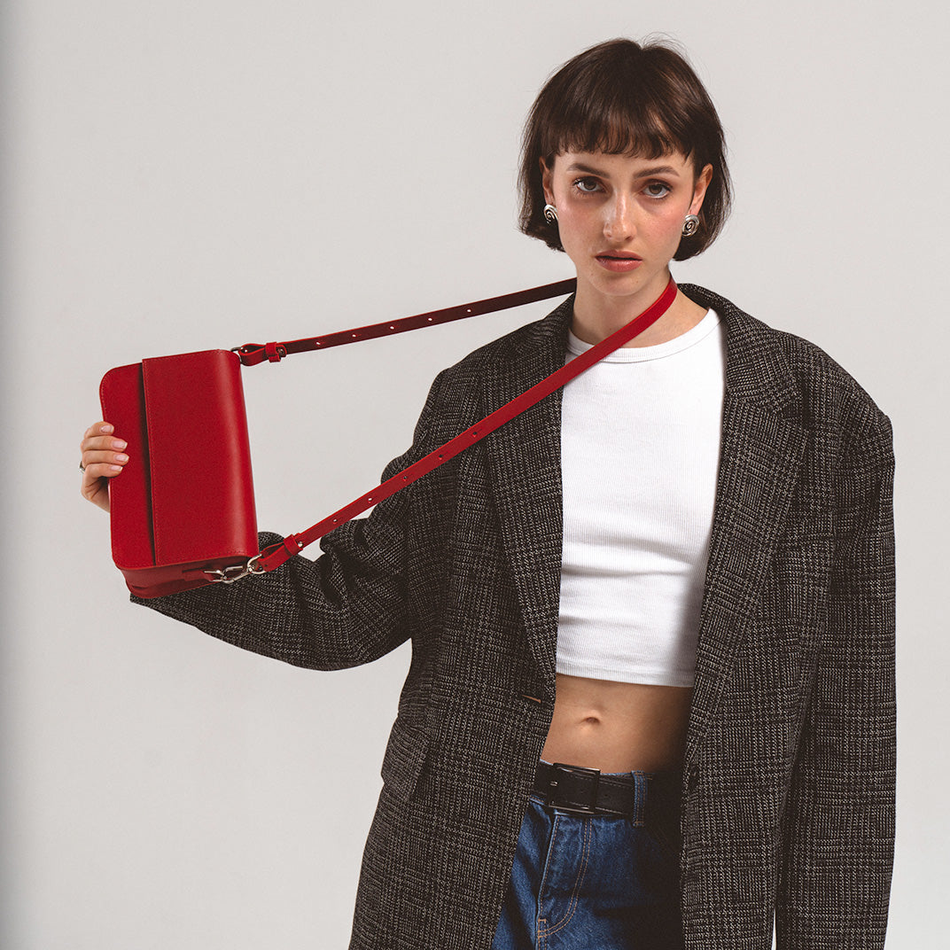 Leather Shoulder Bag - Curie  (Camel)-2